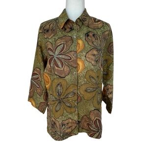 Chico’s Linen Tropical Print Blouse Shirt